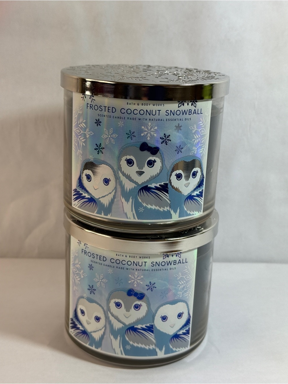 2 Pc. Frosted Coconut Snowball 3 Wick Scented Candle Bundle Bath & Body Work NEW